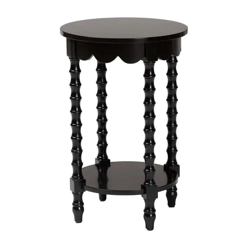 Sally Black Round Nightstand with Bamboo Inspired Legs