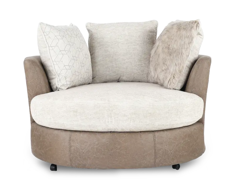Beaumont Cream and Light Brown Swivel Accent Chair
