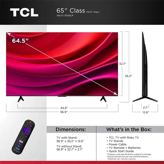 65Q6LR TCL 65 Class Q6LR Series 4K UHD HDR QLED Smart Roku TV-3