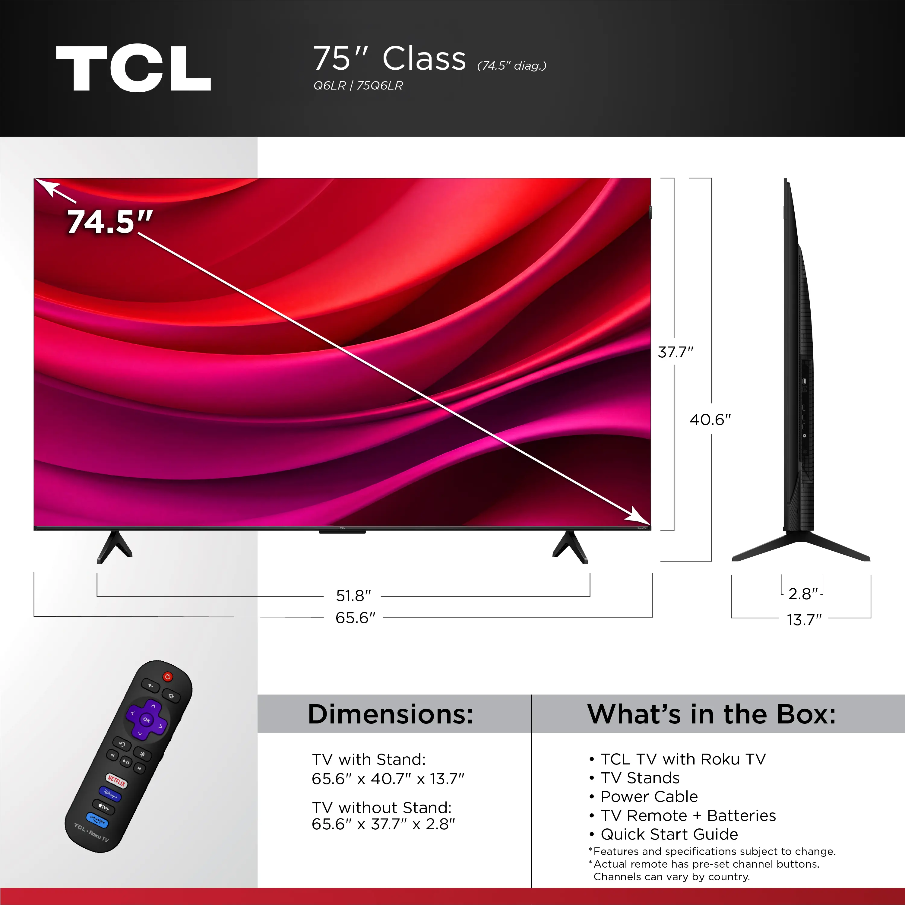 75Q6LR TCL 75 Class Q6LR Series 4K UHD HDR QLED Smart Roku TV-3