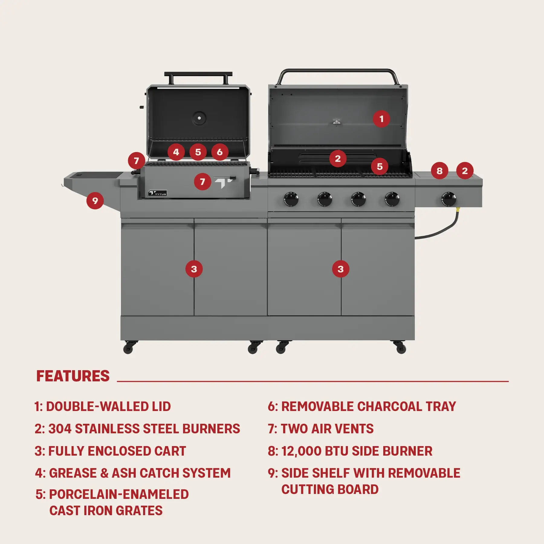 TDT-DUO-CHAR Tytus Modular Duo Grill with Charcoal Grill-10