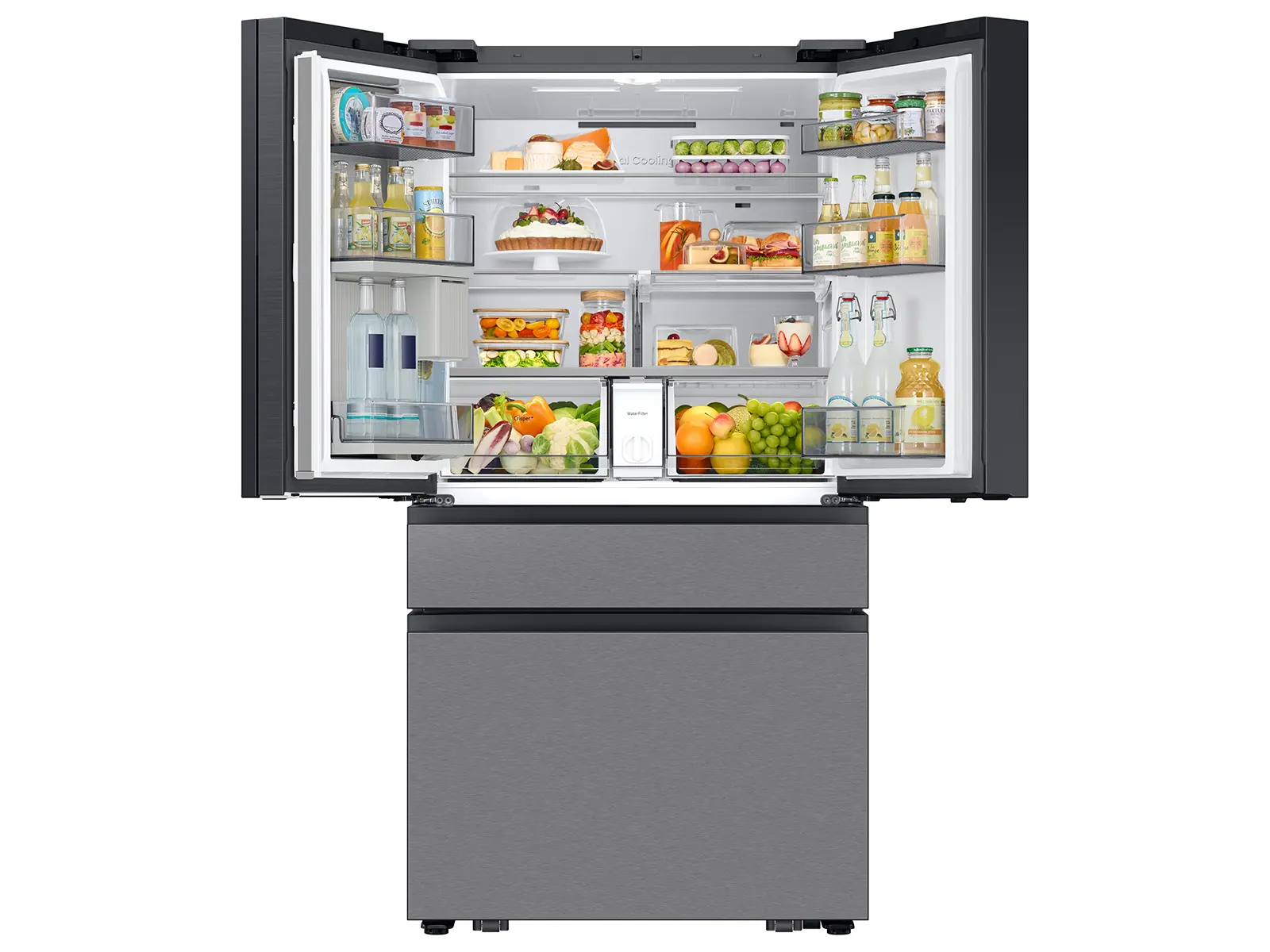 Samsung Bespoke AI 23 Cu Ft French Door Refrigerator – Counter‑Depth Charcoal Glass and Stainless Steel with AI Family Hub™+-11