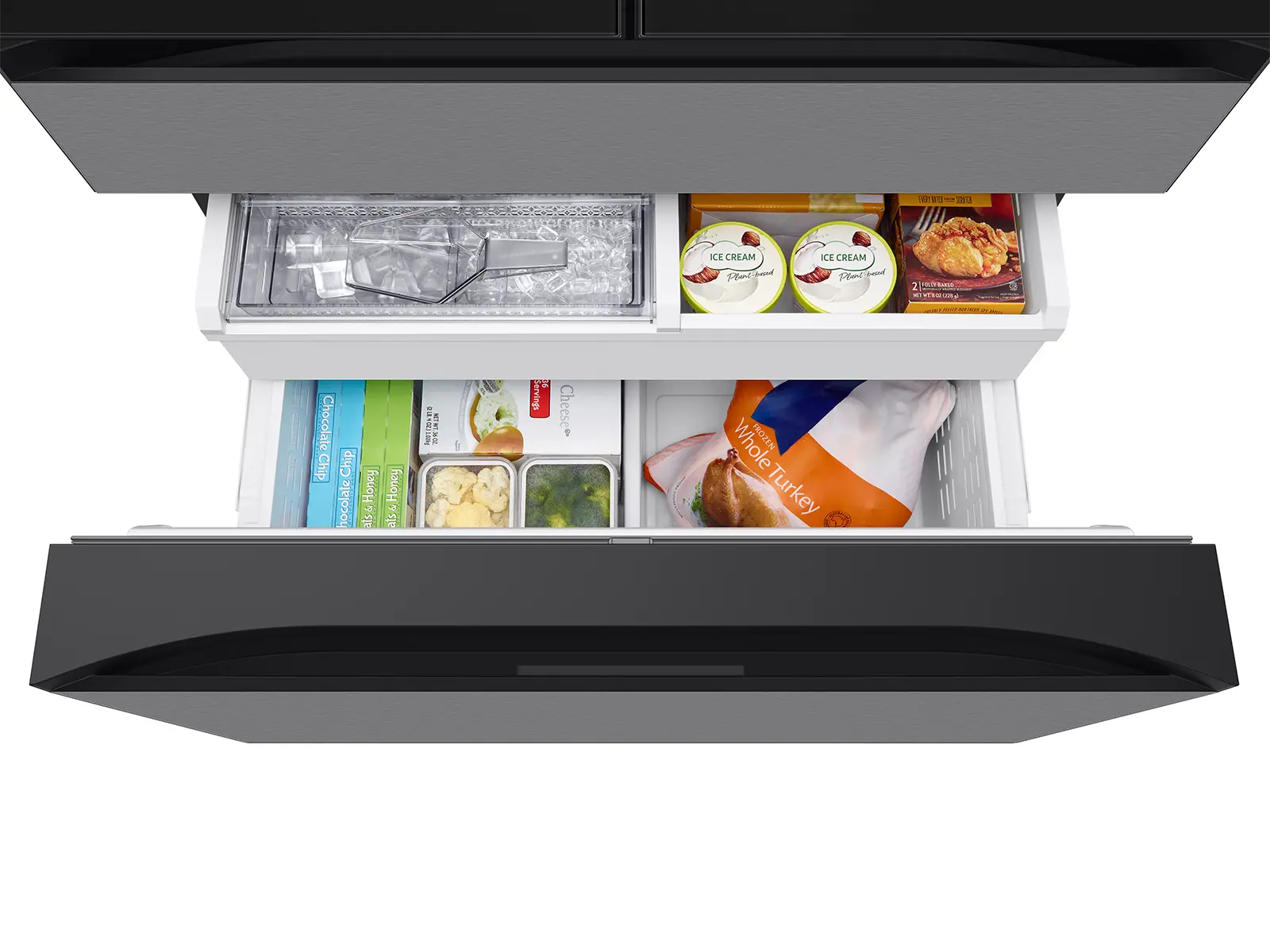 Samsung Bespoke AI 23 Cu Ft French Door Refrigerator – Counter‑Depth Charcoal Glass and Stainless Steel with AI Family Hub™+-14