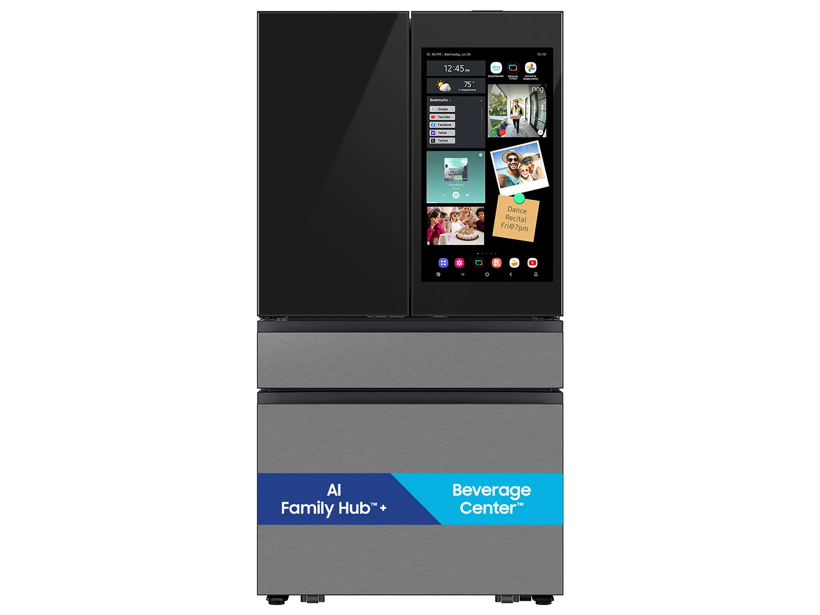 Samsung Bespoke AI 23 Cu Ft French Door Refrigerator – Counter‑Depth Charcoal Glass and Stainless Steel with AI Family Hub™+-2