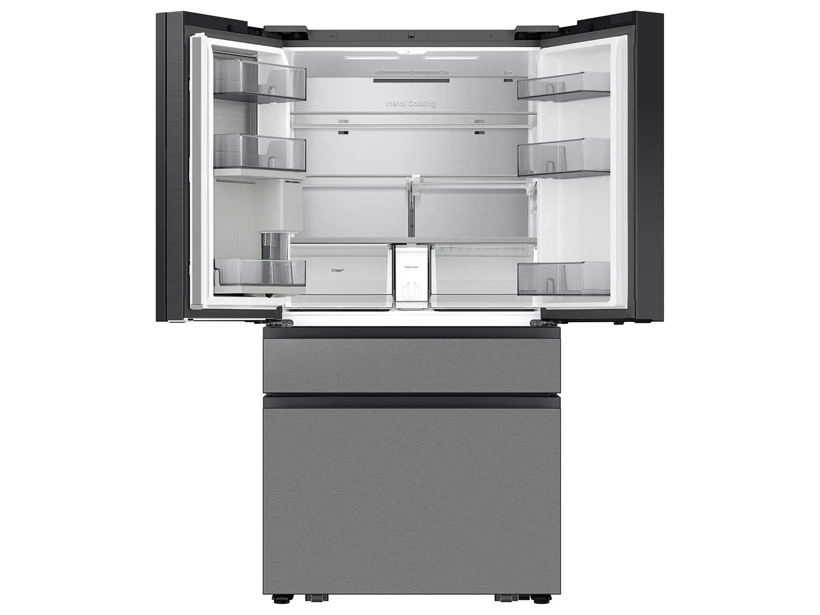 Samsung Bespoke AI 23 Cu Ft French Door Refrigerator – Counter‑Depth Charcoal Glass and Stainless Steel with AI Family Hub™+-5
