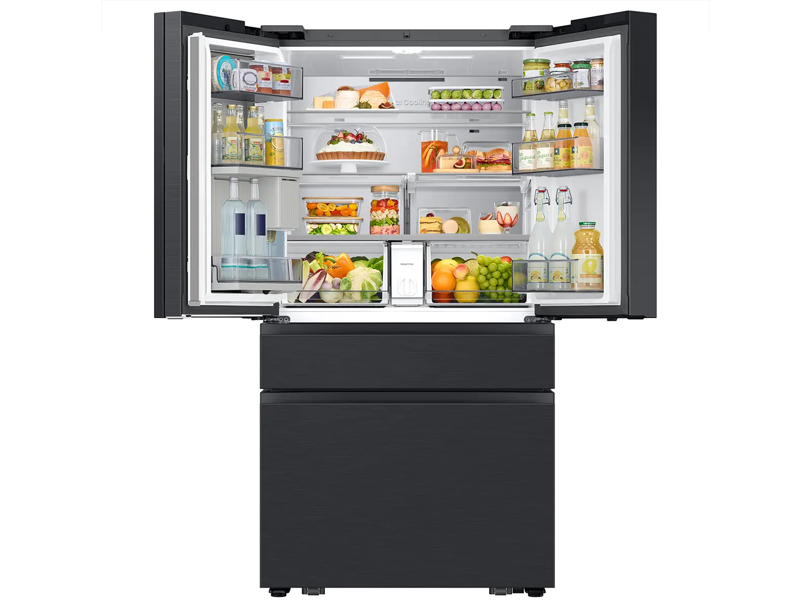 Samsung Bespoke AI 23 Cu Ft French Door Refrigerator – Counter‑Depth Charcoal Glass and Matte Black with AI Family Hub™+-15