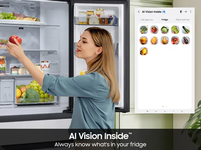 Samsung Bespoke AI 23 Cu Ft French Door Refrigerator – Counter‑Depth Charcoal Glass and Matte Black with AI Family Hub™+-9