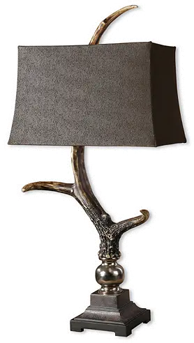 Bone Ivory Antler Buffet Lamp with Crackled Wood Tone Base-1