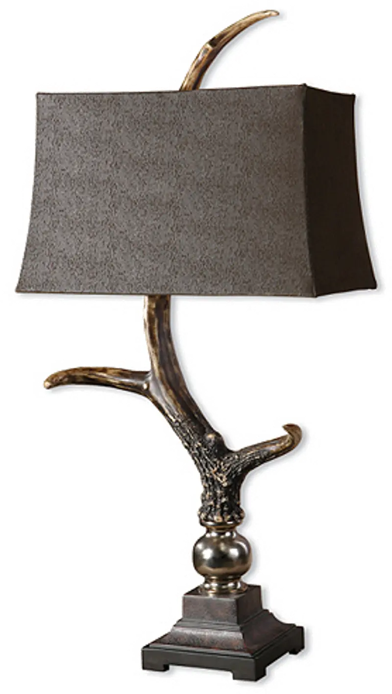 Bone Ivory Antler Buffet Lamp with Crackled Wood Tone Base