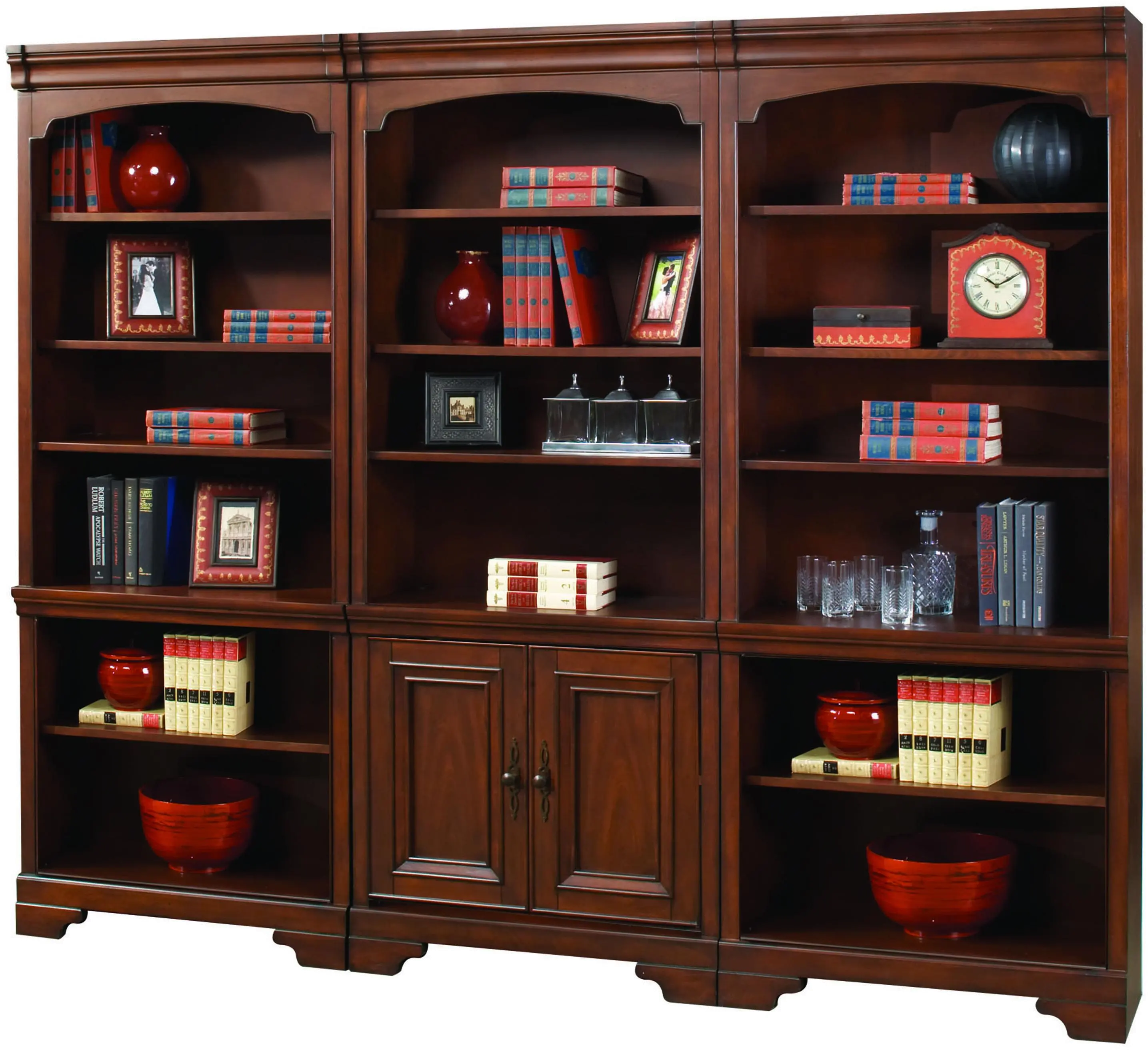 Richmond 3 Piece Cherry Brown Bookcase Wall-1