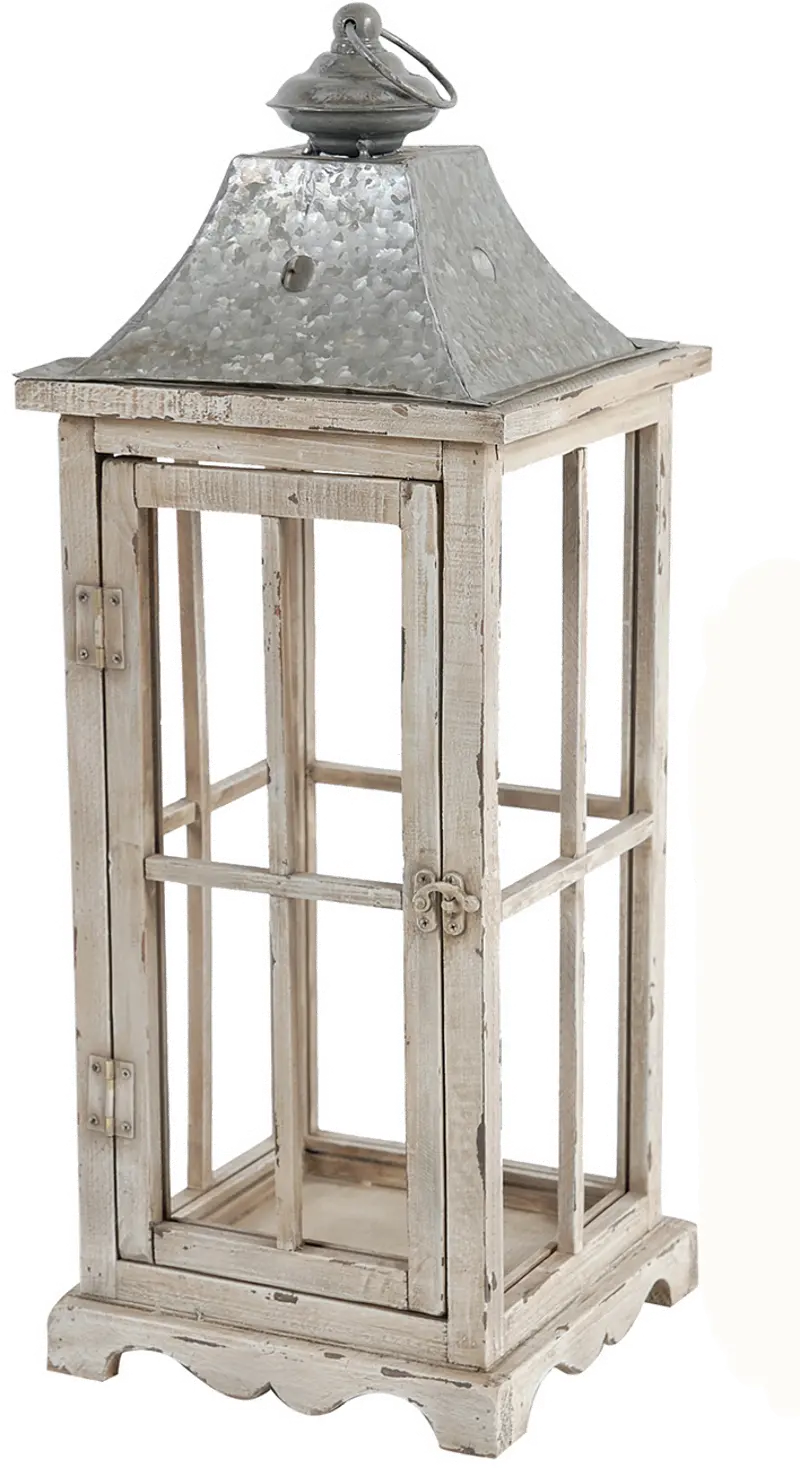 18 Inch Distressed White Lantern
