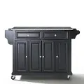 KF30003EBK/KIT/CART Black Kitchen Cart with Gray Granite Top - Diana