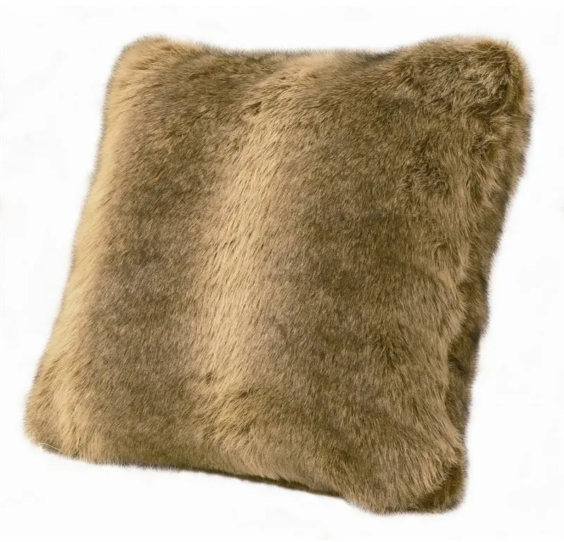 Brown Faux Wolf Fur Throw Pillow