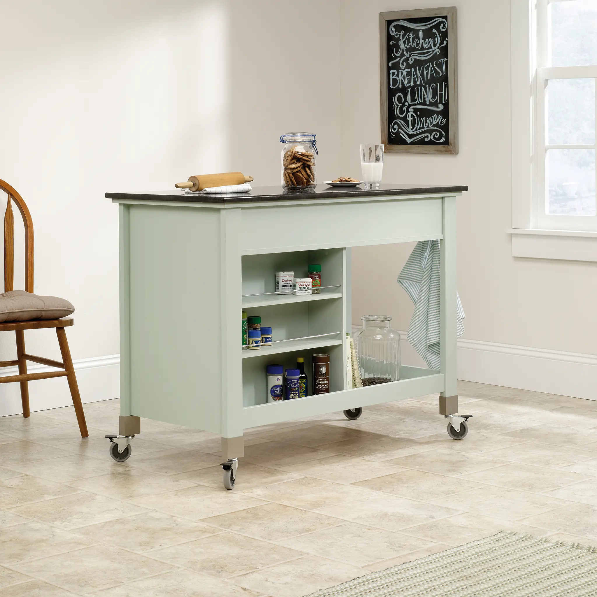 Original Cottage Rainwater Green Mobile Kitchen Island-2