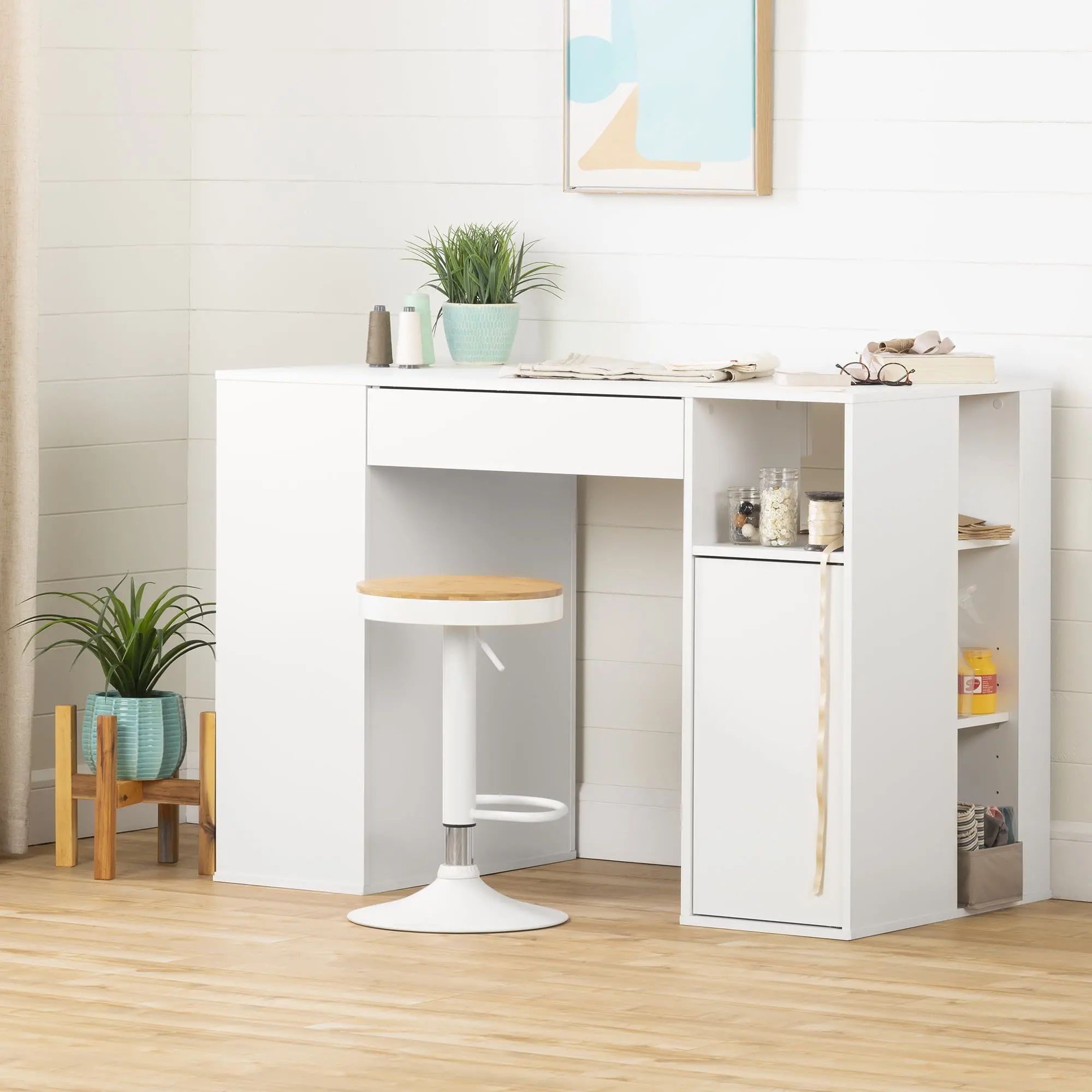 7550729 Crea White Counter Height Craft Table with Storage-2
