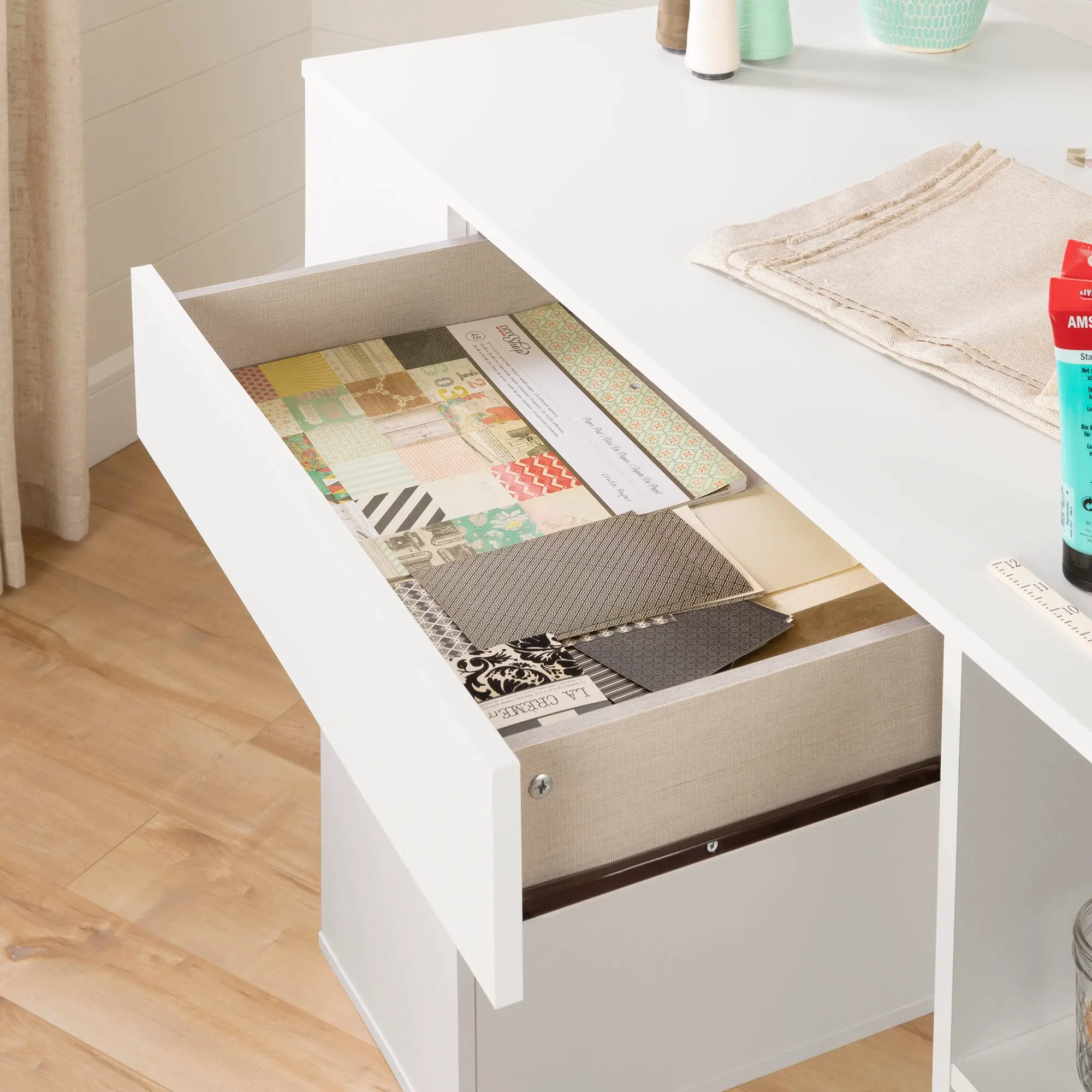 7550729 Crea White Counter Height Craft Table with Storage-3