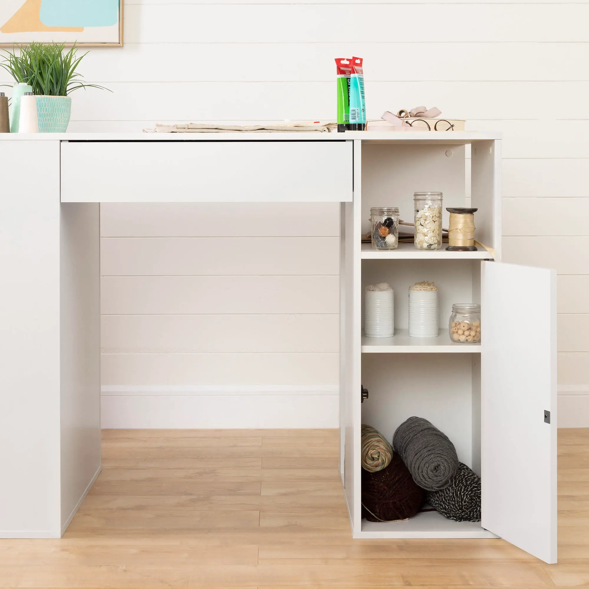 7550729 Crea White Counter Height Craft Table with Storage-4