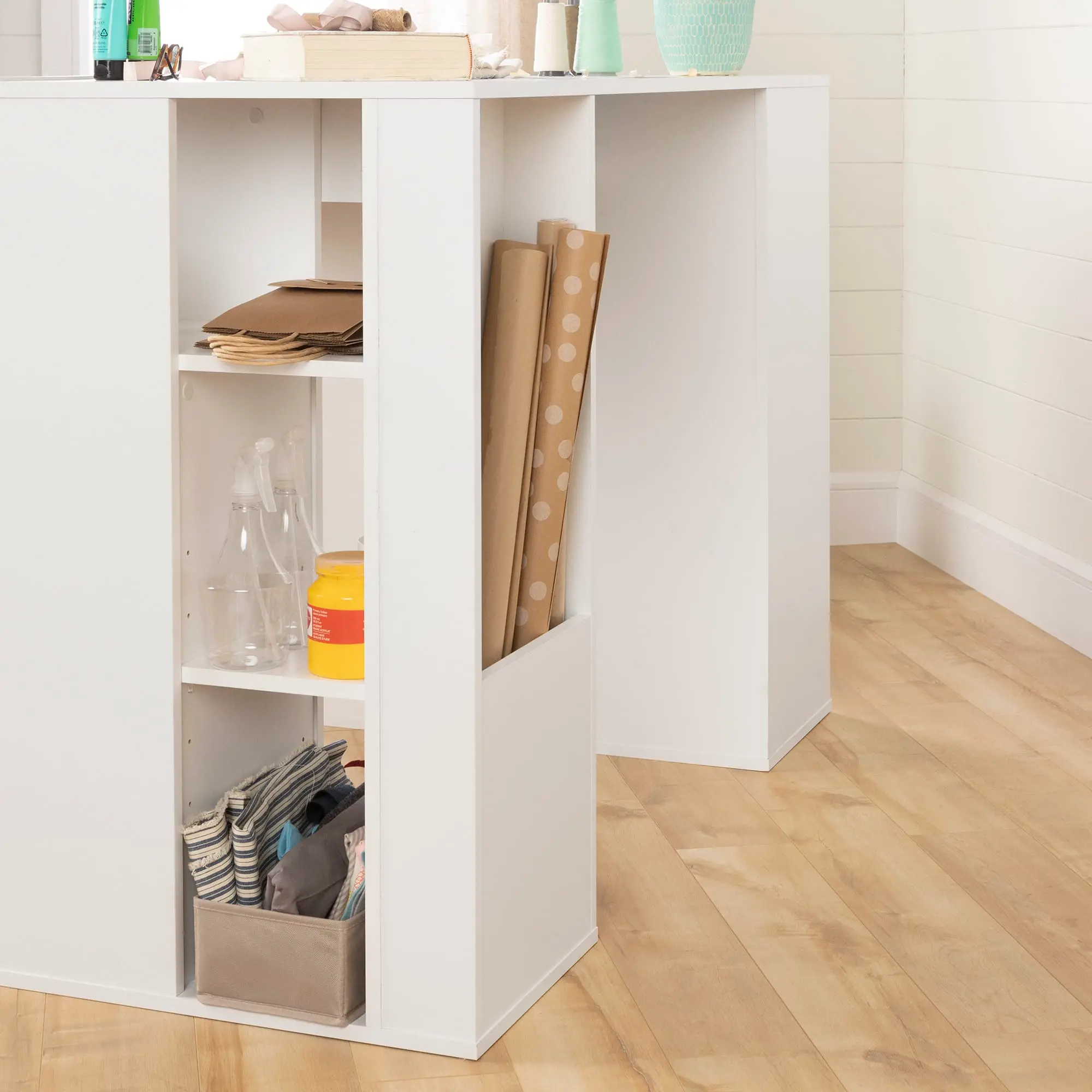 7550729 Crea White Counter Height Craft Table with Storage-5