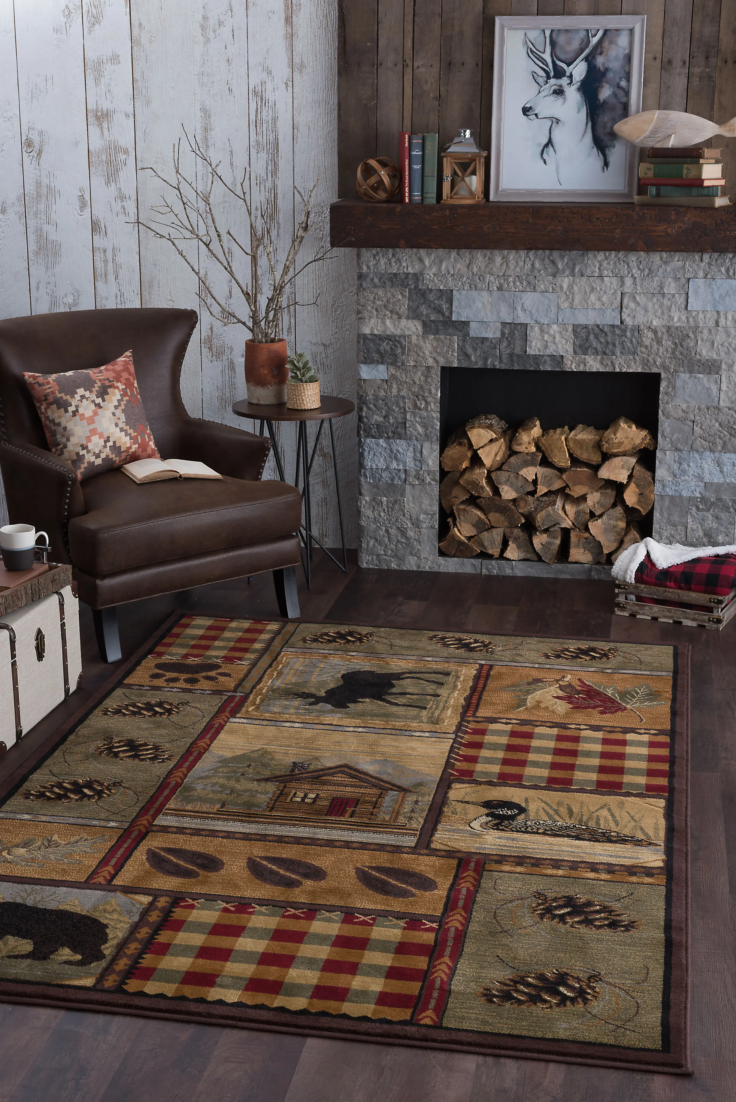 NTR6548 5X8 5 x 7 Medium Tan, Green, and Red Area Rug - Nature-2