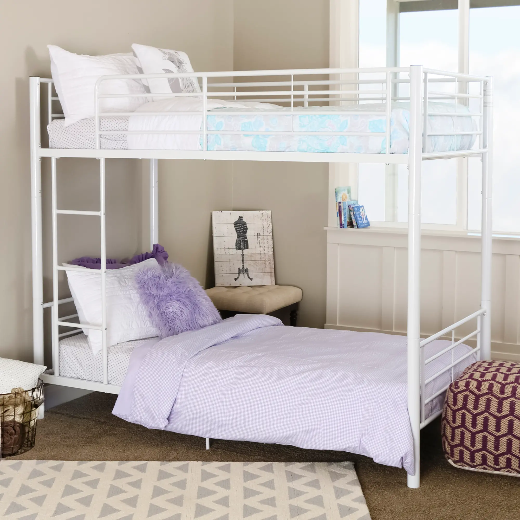 BTOTWH Modern White Metal Twin-over-Twin Bunk Bed - Walker Edison-1