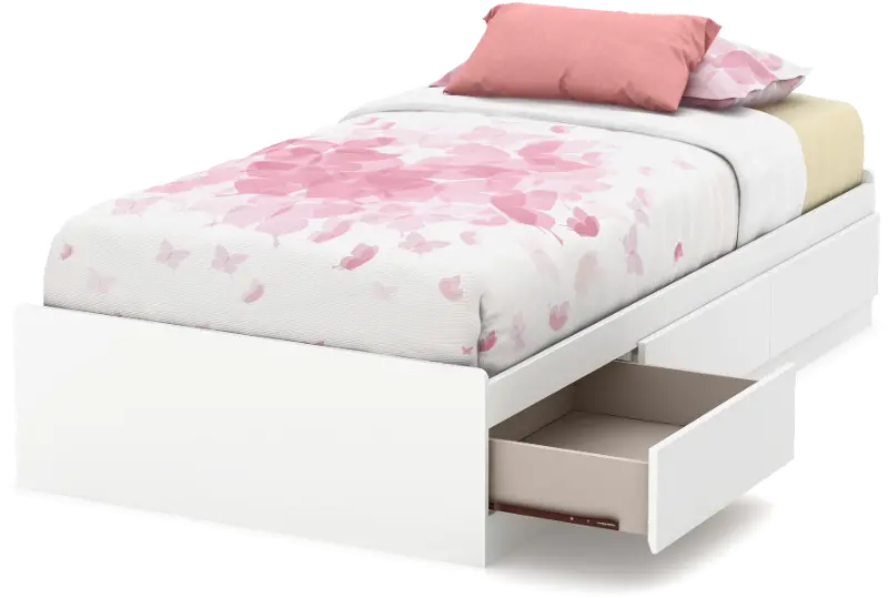 White Twin Mates Bed with 3 Drawers (39 Inch) - South Shore