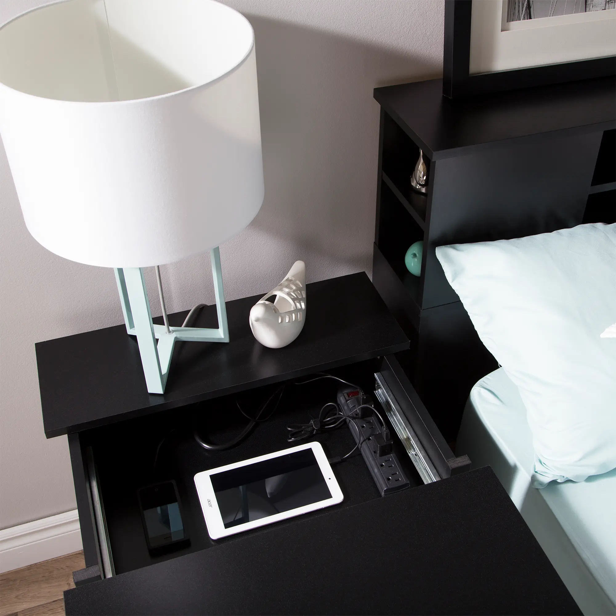 3170060 Vito Black Nightstand with Charging Station with Drawers - South Shore-4