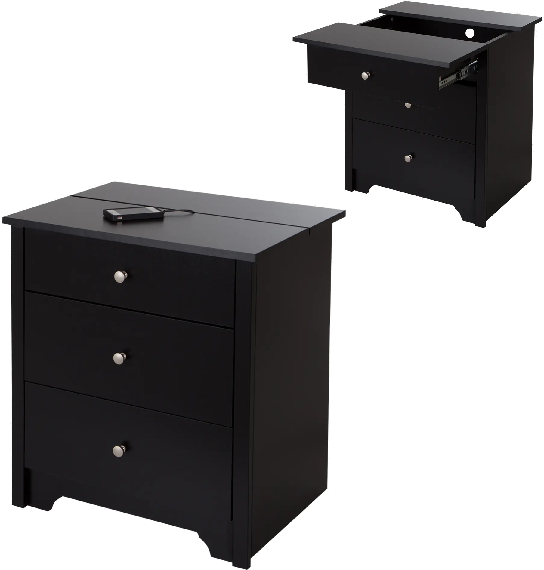 3170060 Vito Black Nightstand with Charging Station with Drawers - South Shore-5