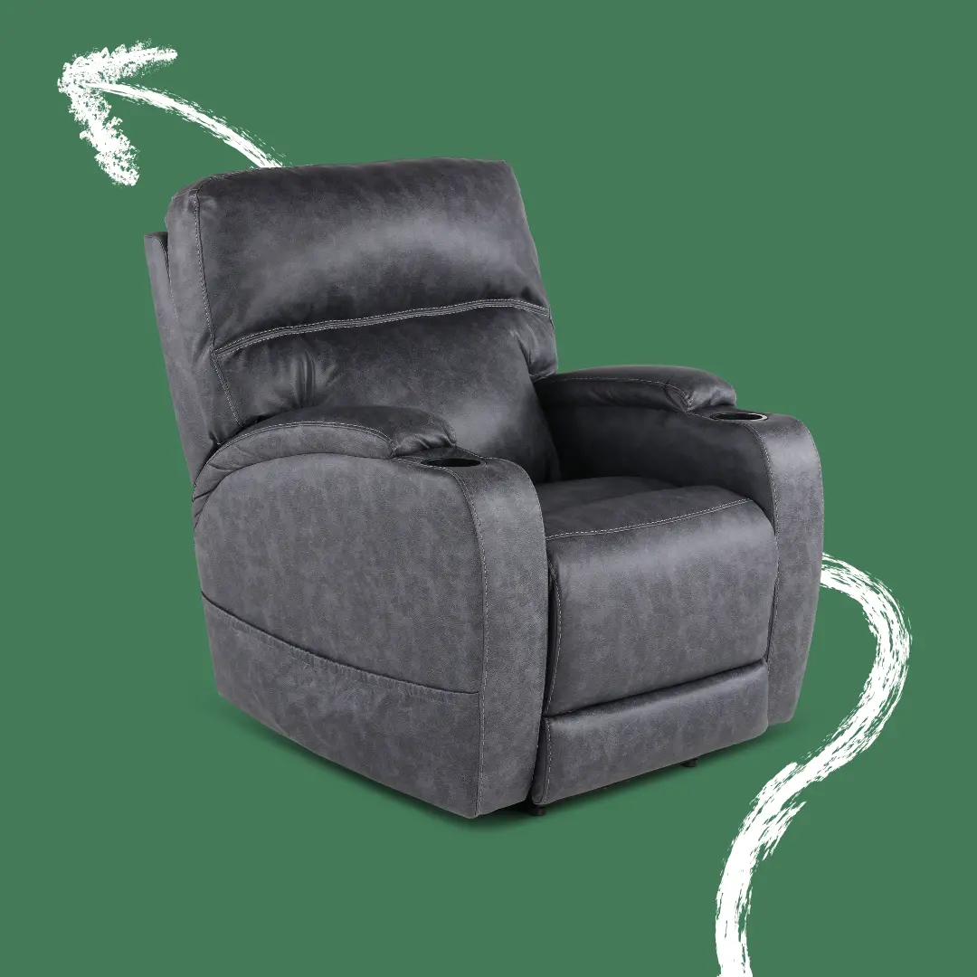 Jaguar Charcoal Power Recliner with Headrest and Lumbar