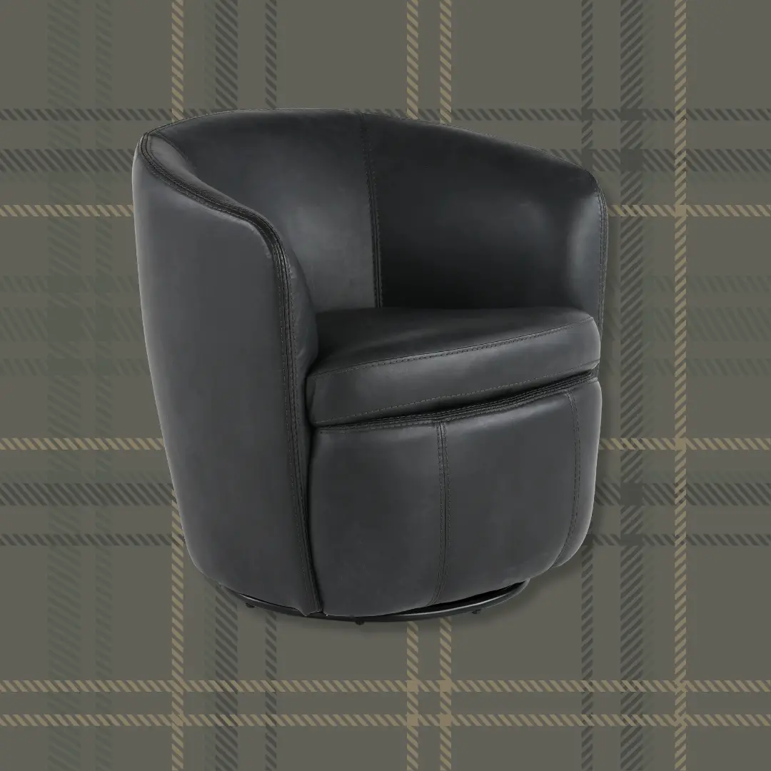 Barolo Vintage Slate Leather Swivel Club Chair