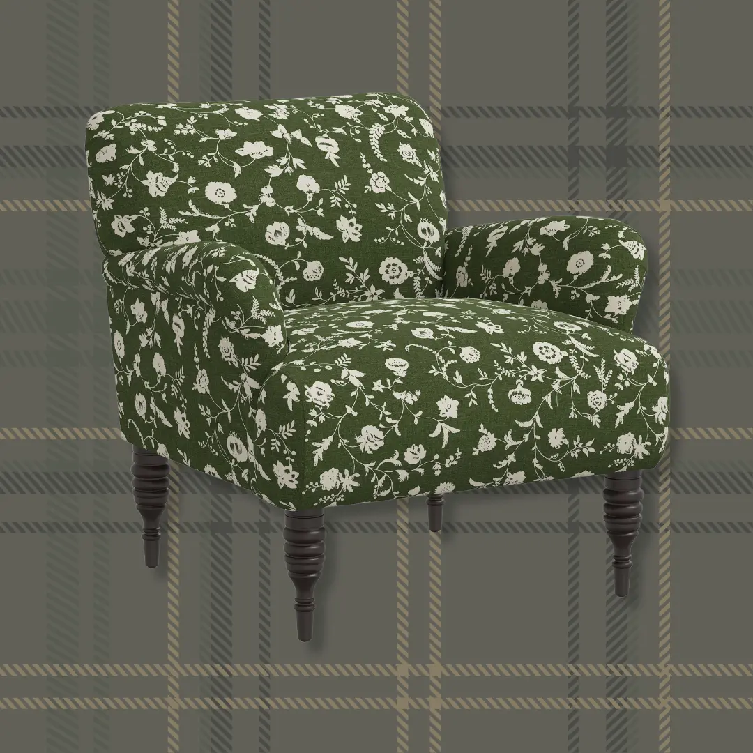 Eliza Olive Green Floral Accent Chair