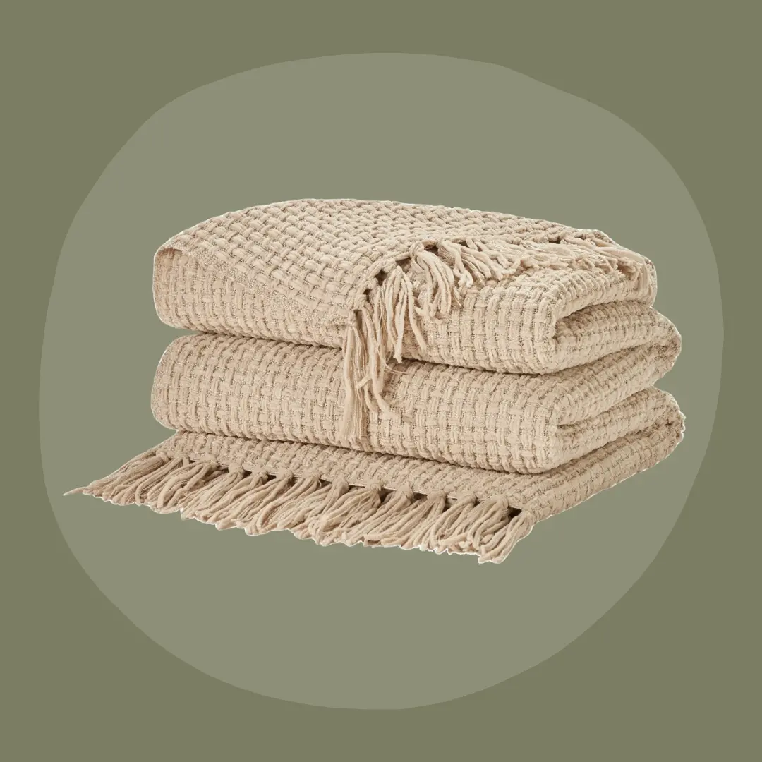Mina Beige Waffle Weave Throw Blanket