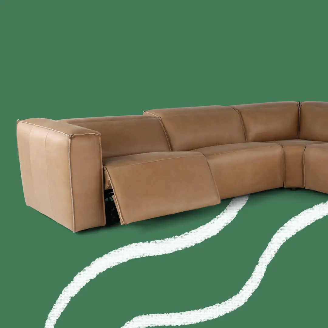 Okemo Latte Light Brown Leather 5 Piece Power Reclining Sectional