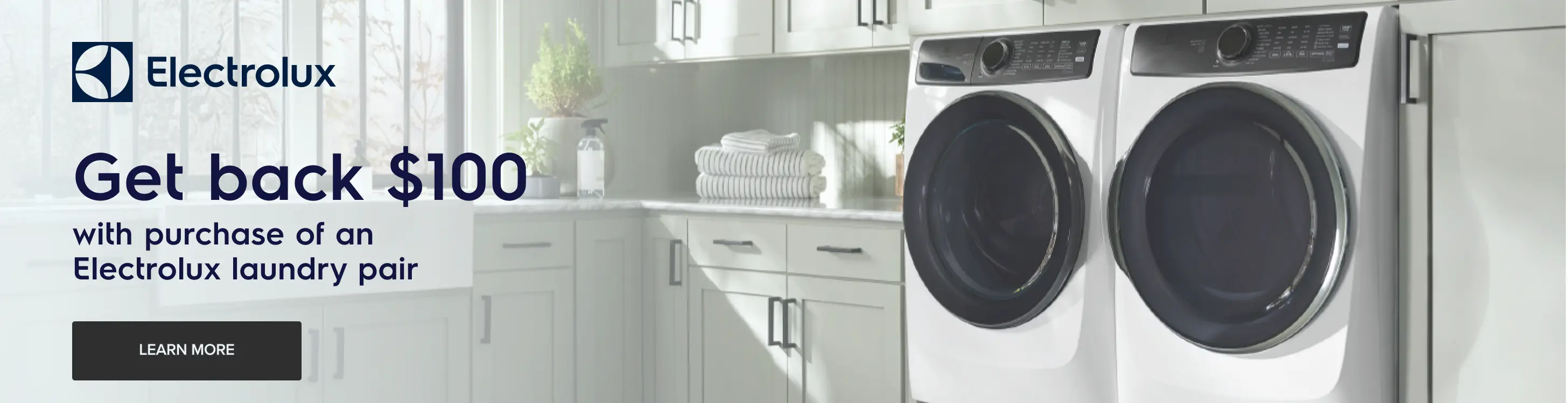 Get back $100 with purchase of an Electrolux laundry pair.