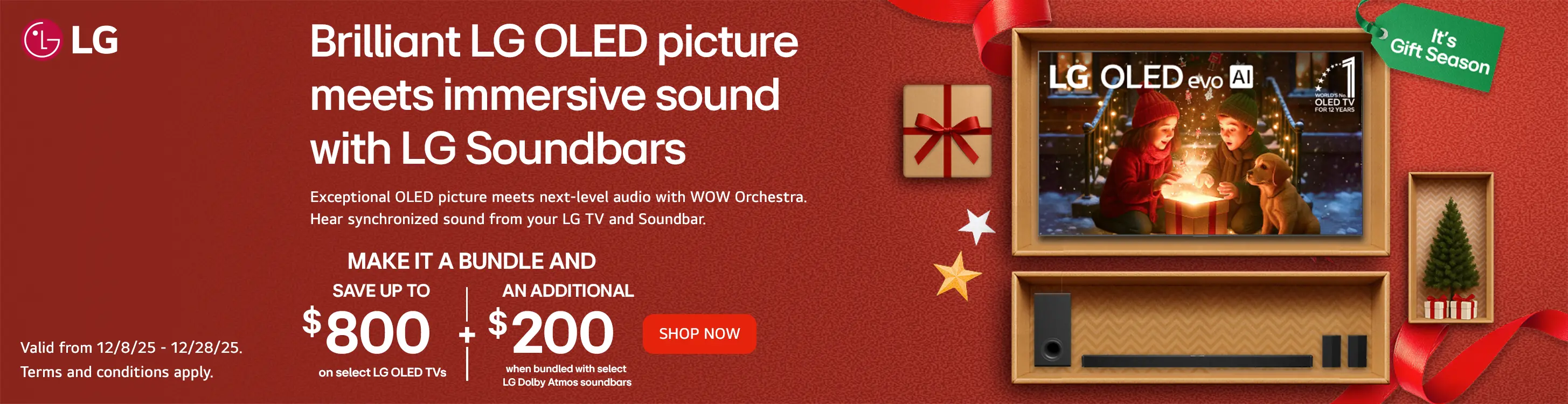 Save up to $800 on select LG OLED TVs + $200 When bundled with select LG Soundbars