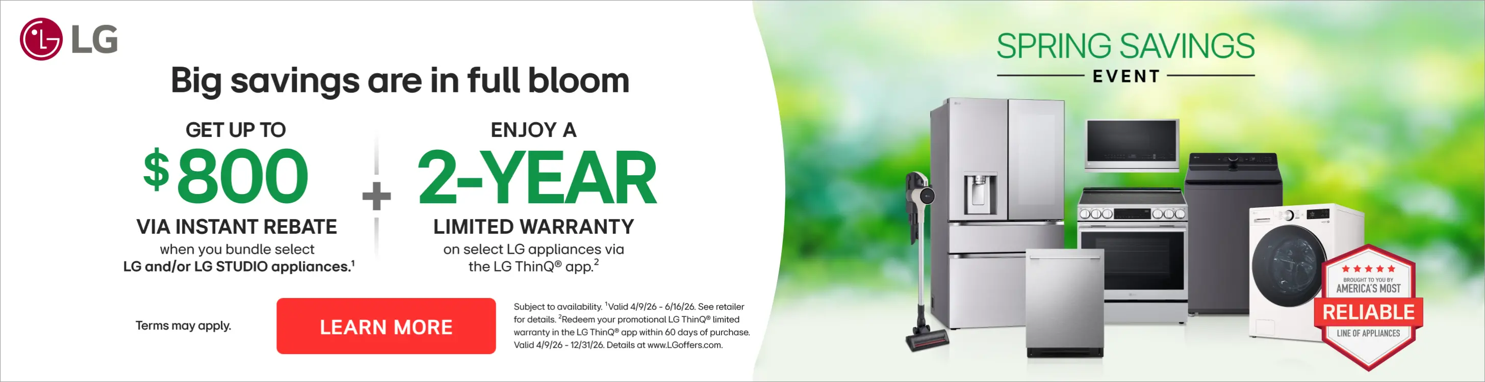 Get up to $800 via instant rebate when you bundle select LG and/or LG Studio Appliances.