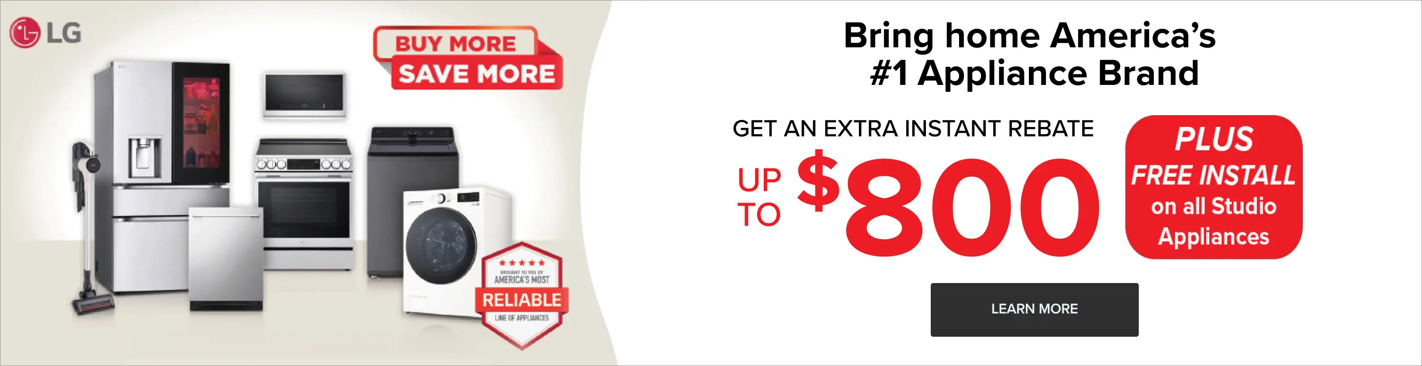 Get an instant rebate up to $800 Plus free install on all Studio Appliances