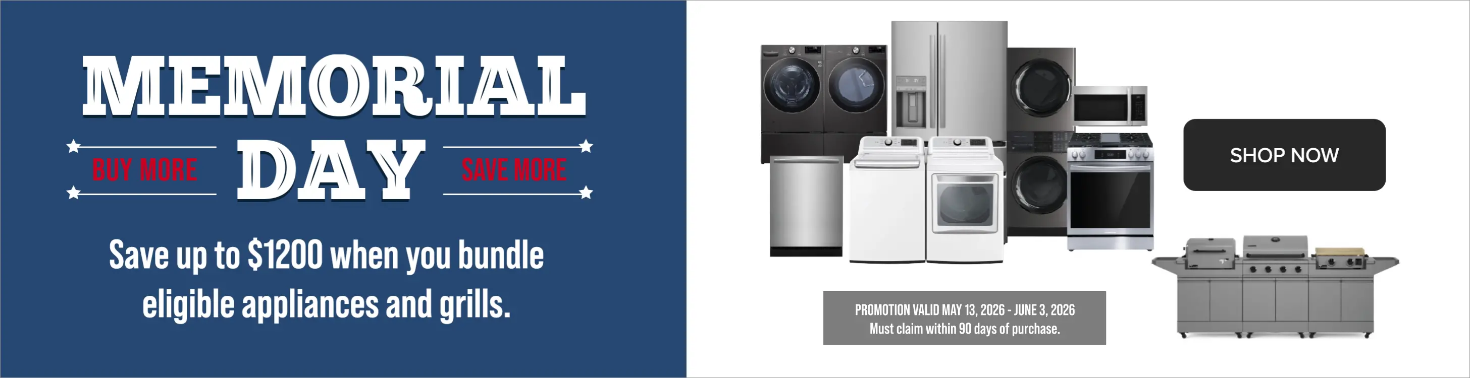 Save up to $1200 When you bundle select appliances and grills.