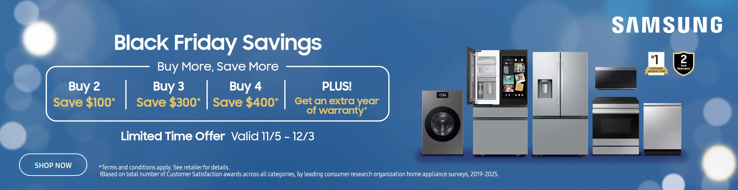 Save up to $400 on select Samsung appliances.