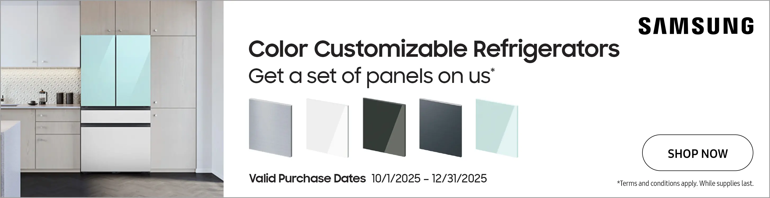 Color customizable refrigerators. Get a set of panels on us.