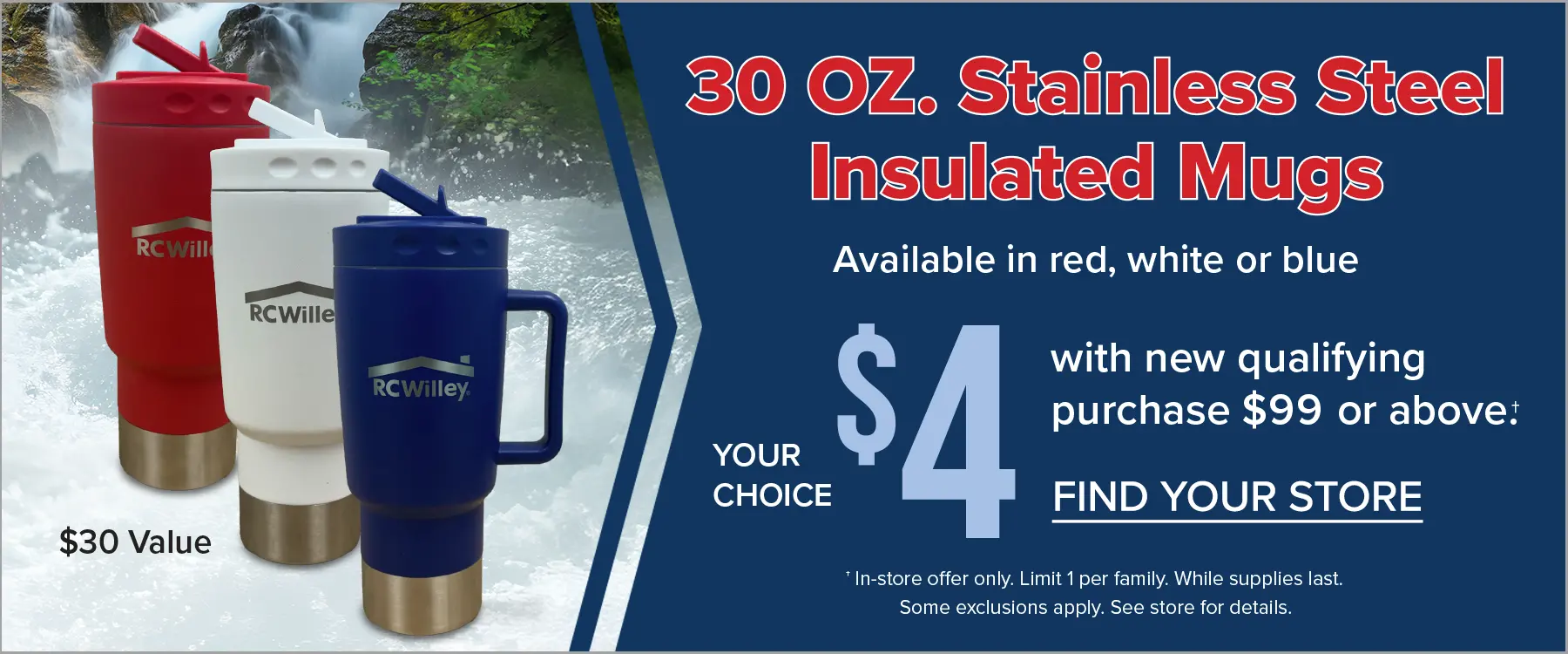 Stainless Steel Insulated Mugs $4 with qualifying purchase. See store for details.