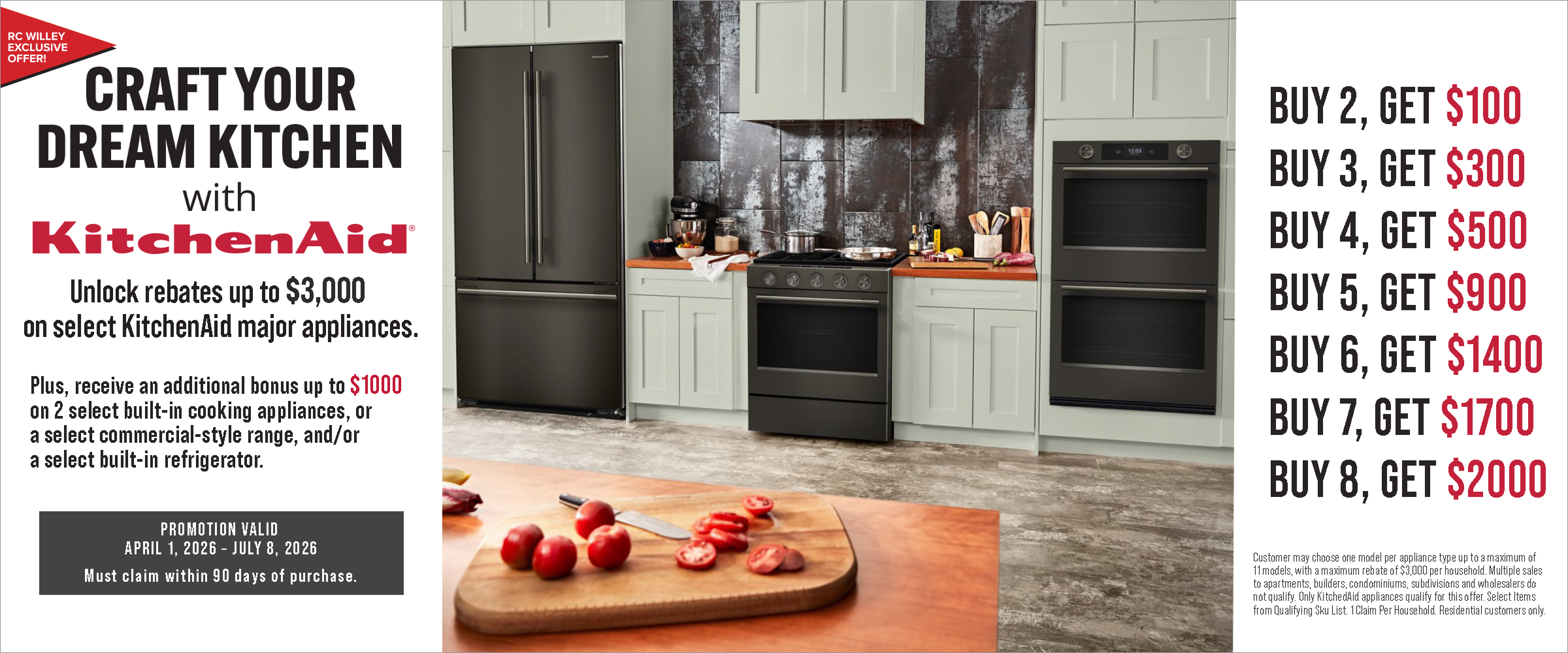 Unlock rebates up to $3000 in select KitchenAid Major appliances.