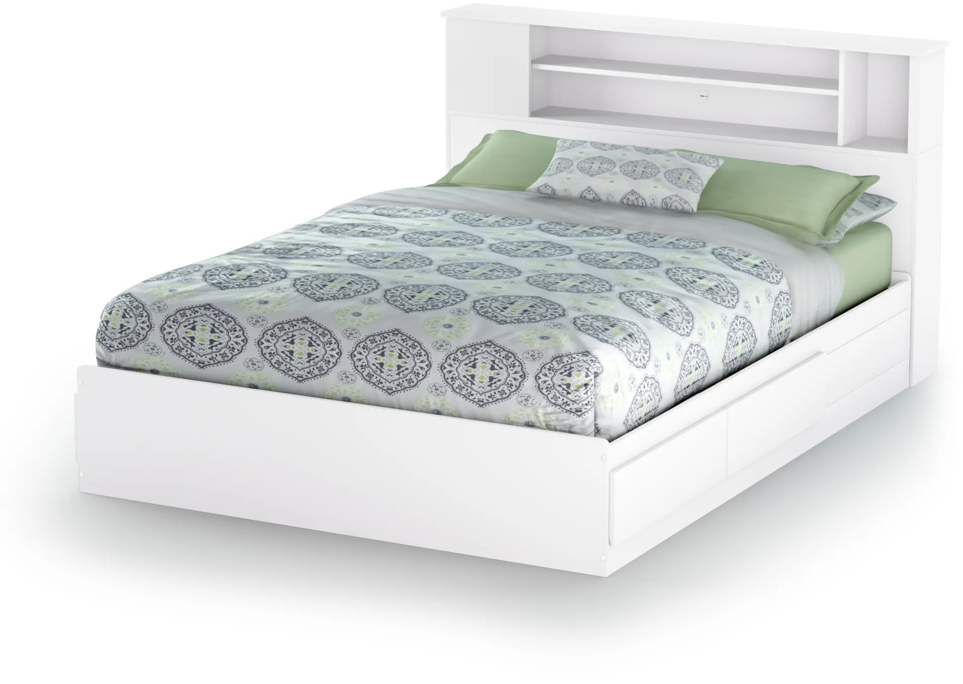 10036 Vito White Queen Mates Bed with Bookcase Headboard - South Shore-1