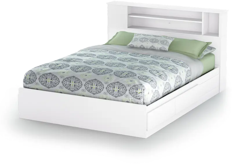 Vito White Queen Mates Bed with Bookcase Headboard - South Shore