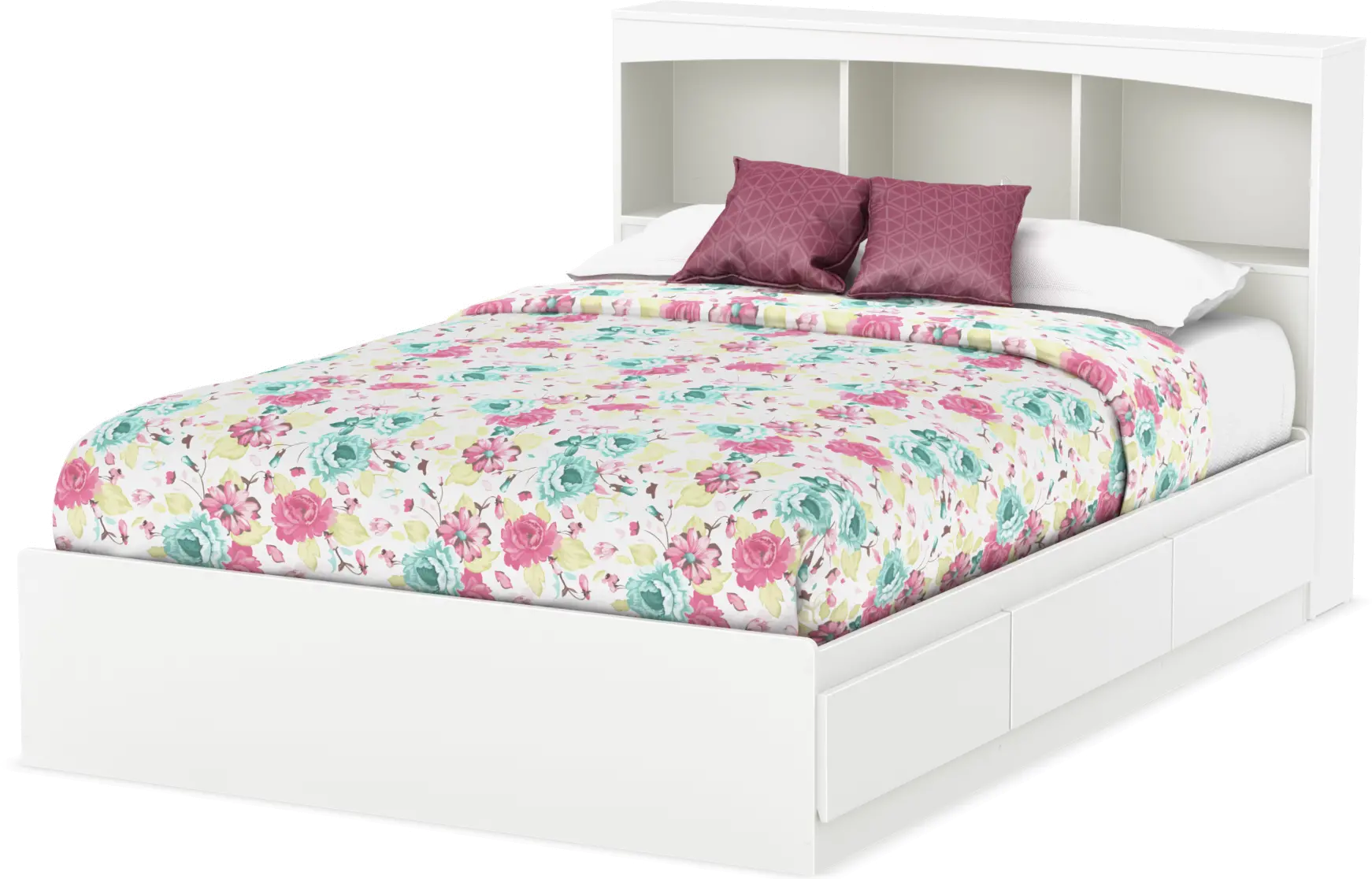 10039 White Mates Full Bed with Bookcase Headboard - South Shore-1