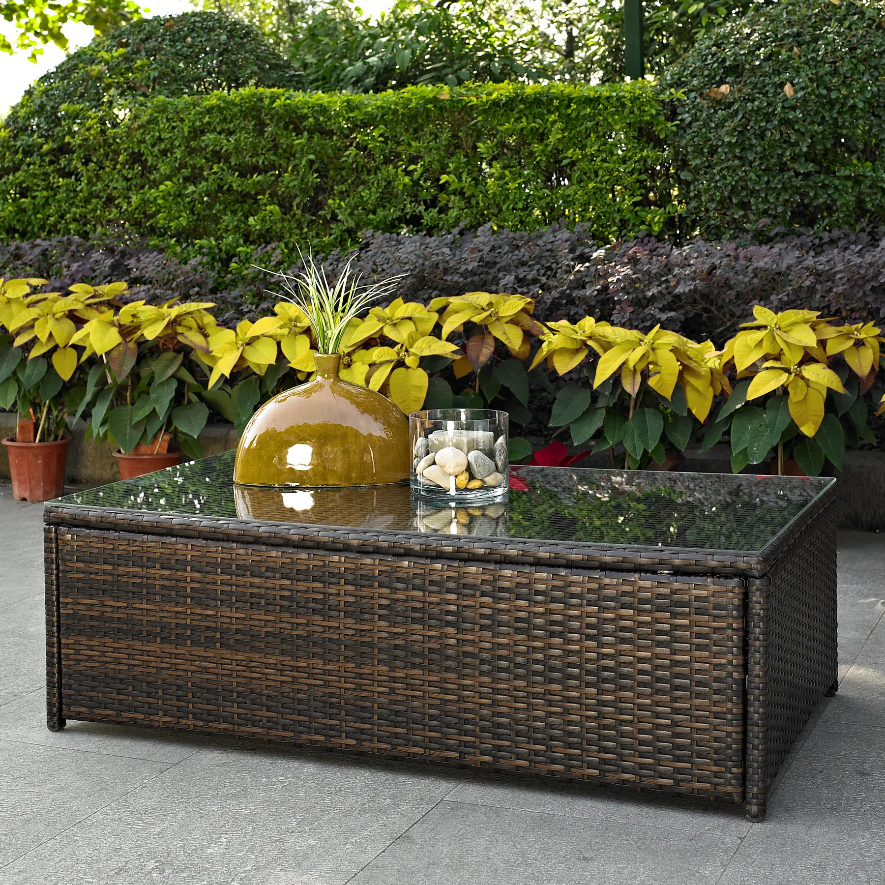 CO7201-BR Palm Harbor Wicker and Glass Patio Coffee Table-2