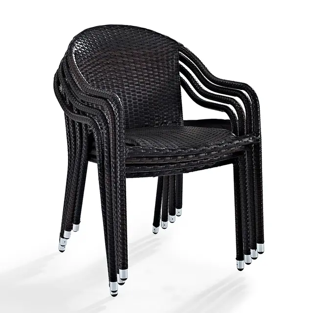 CO7109-BR Palm Harbor Black Stackable Wicker Patio Chairs, Set of 4-1