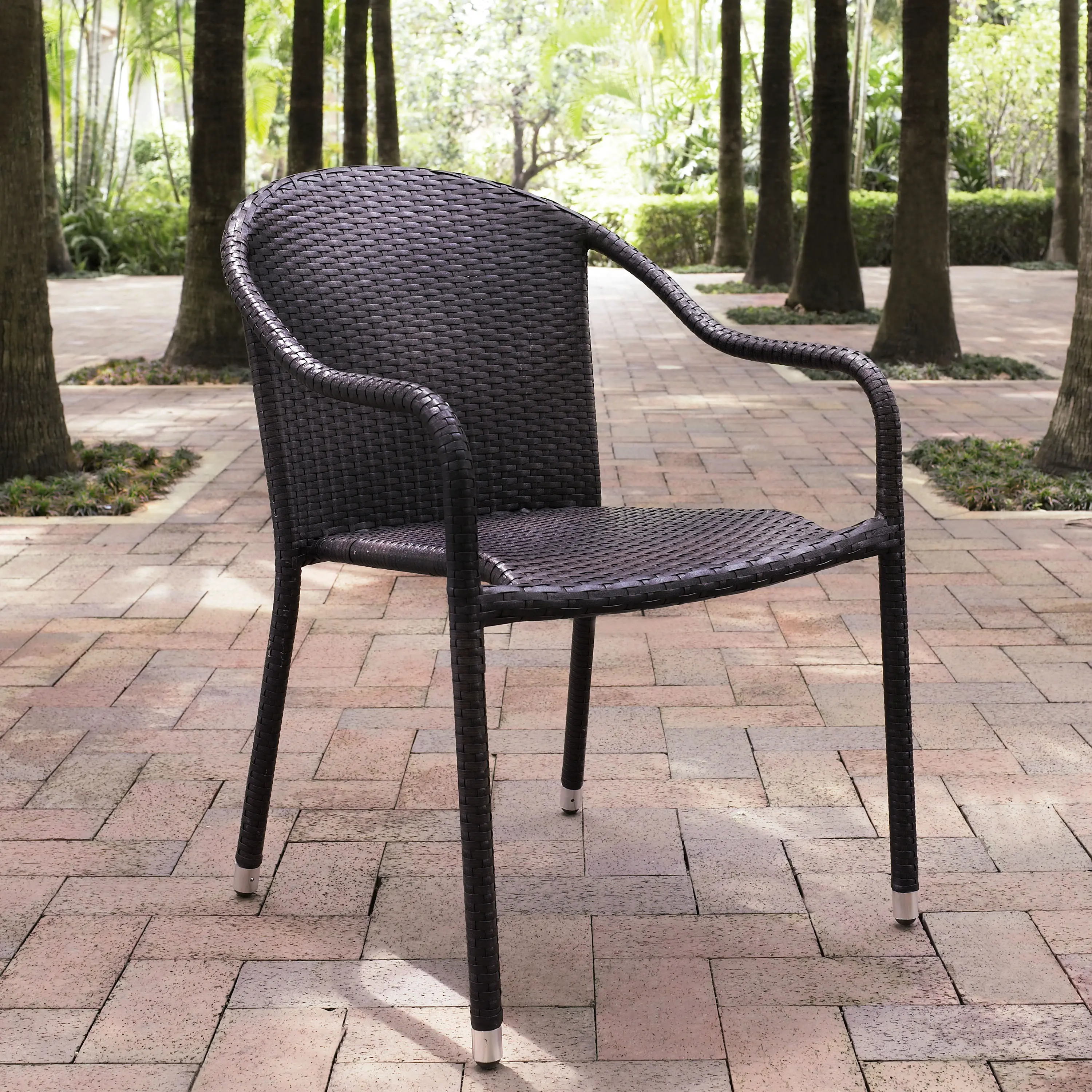 CO7109-BR Palm Harbor Black Stackable Wicker Patio Chairs, Set of 4-4