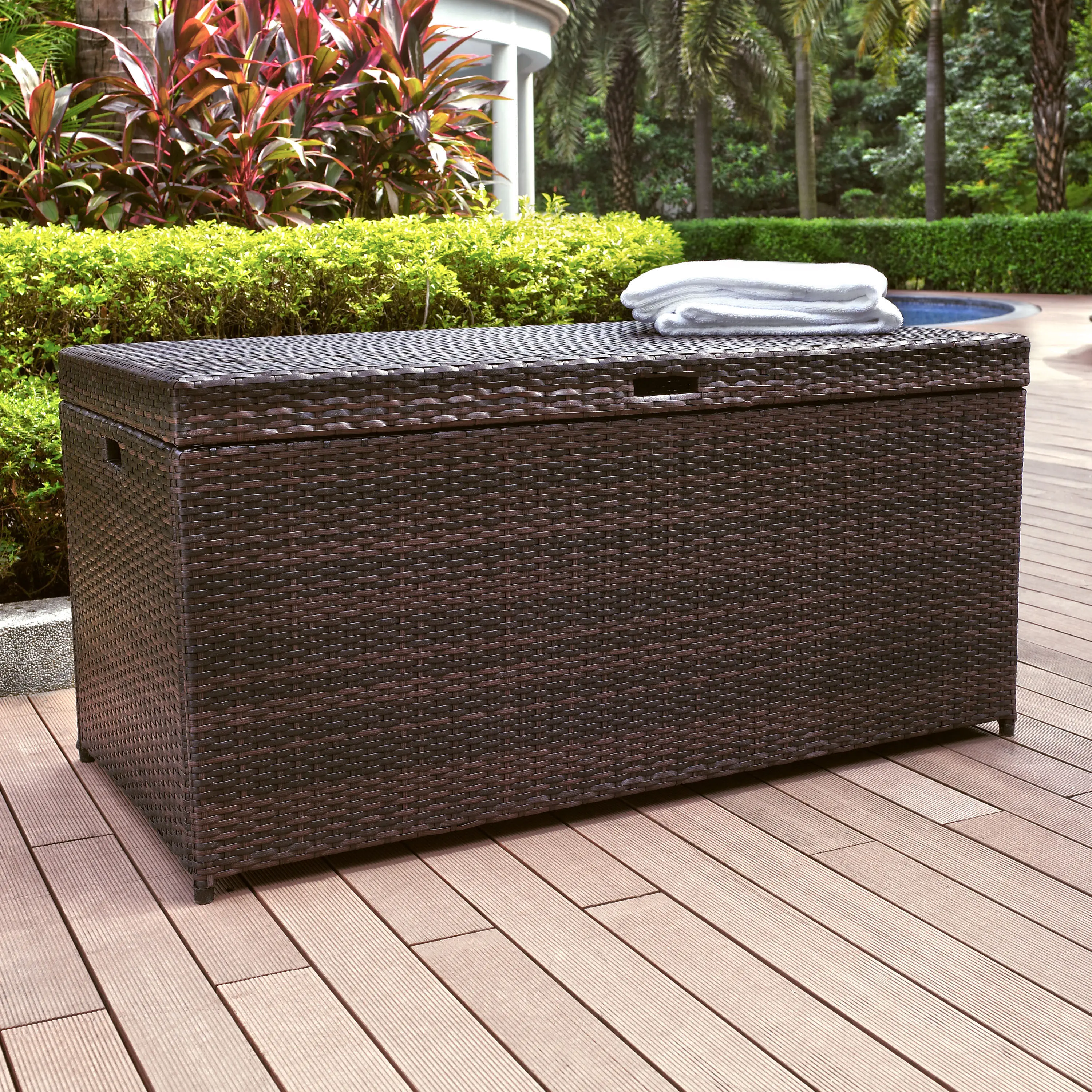 CO7300-BR Palm Harbor Wicker Patio Storage Bin-1