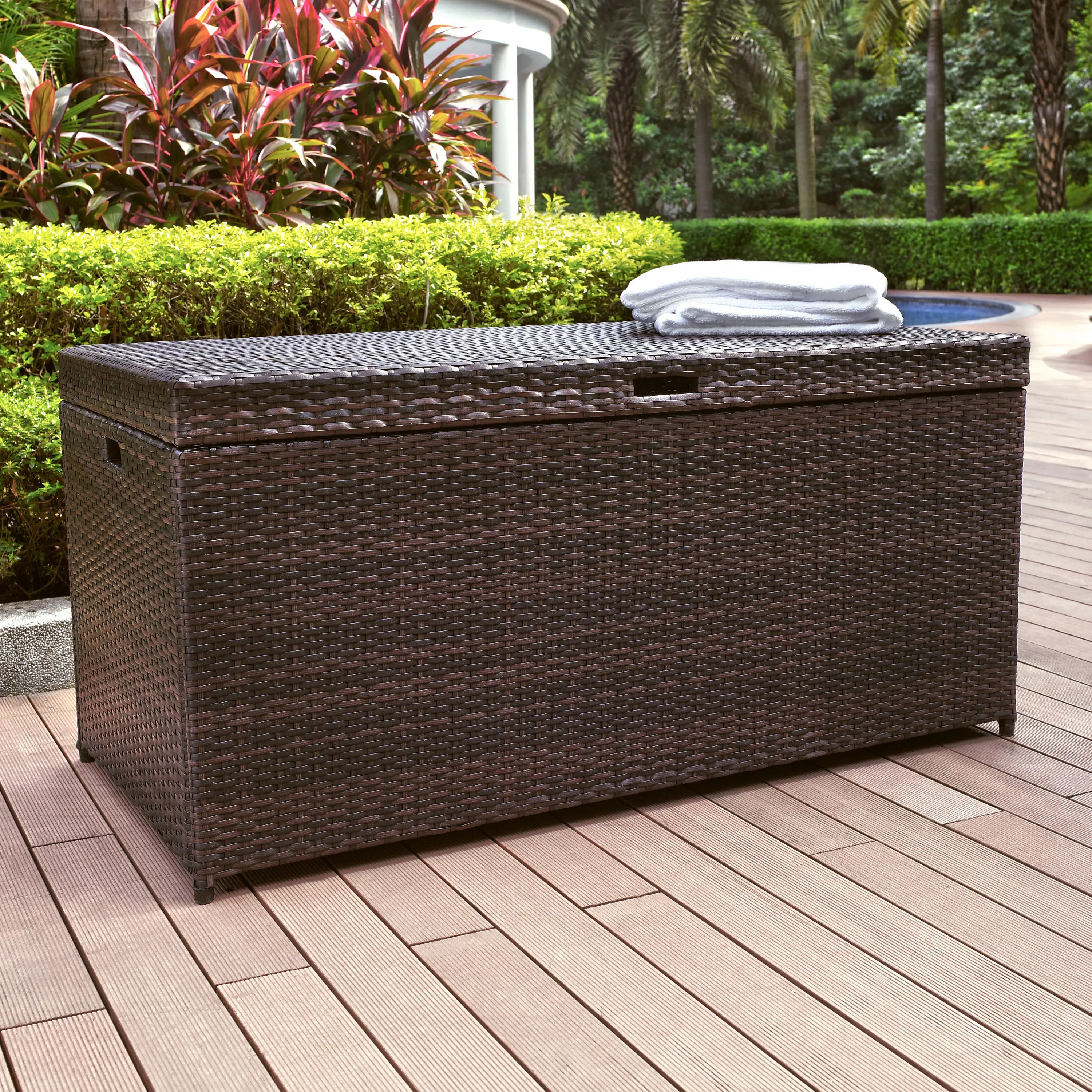 CO7300-BR Palm Harbor Wicker Patio Storage Bin-2