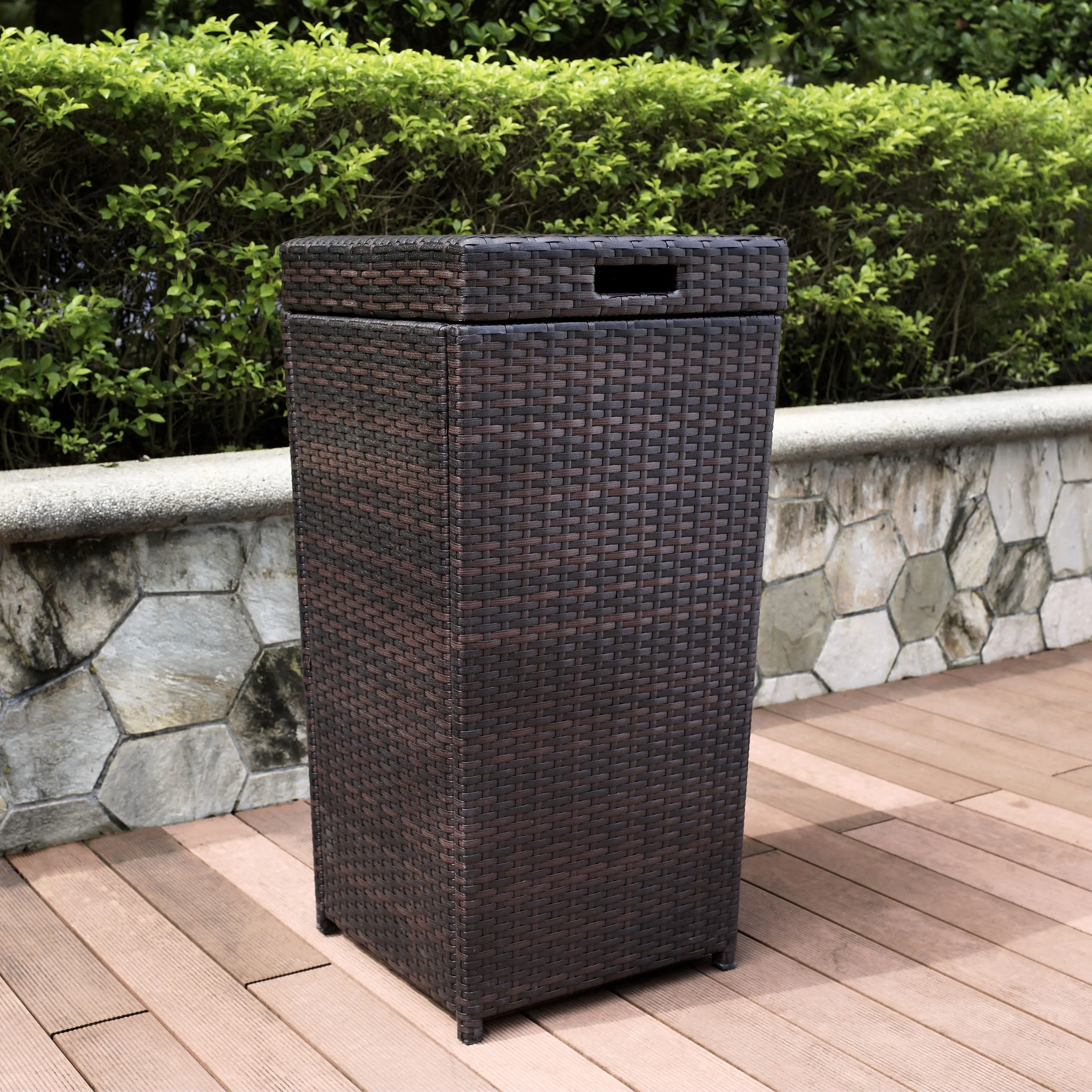 CO7301-BR Palm Harbor Wicker Patio Trash Bin-1